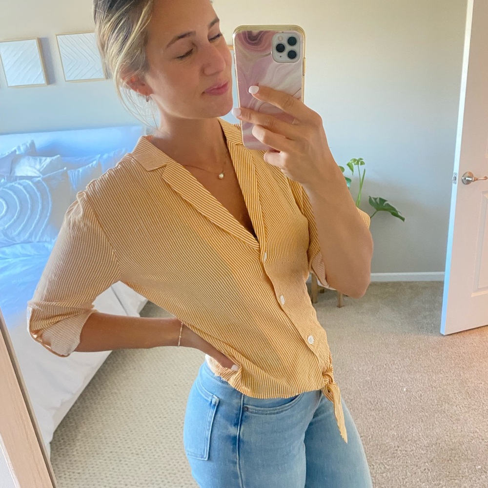 Yellow pinstripe blouse